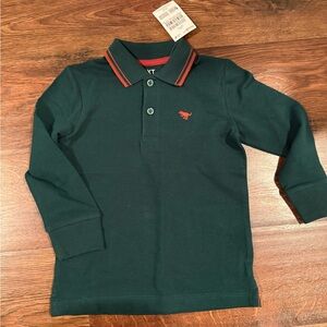 Next Green Polo with Red Trim Long Sleeves